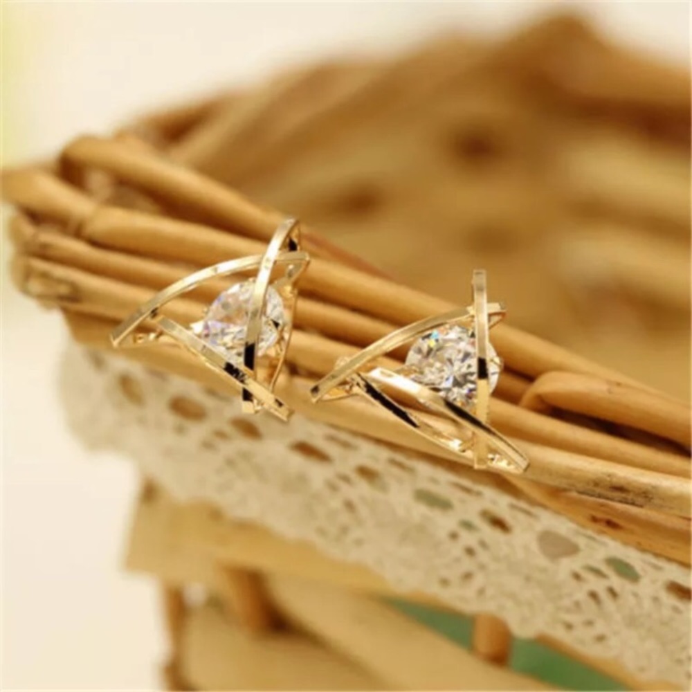One Day Price Drop Gold Earrings Triangle Stone - Picture 5 of 5